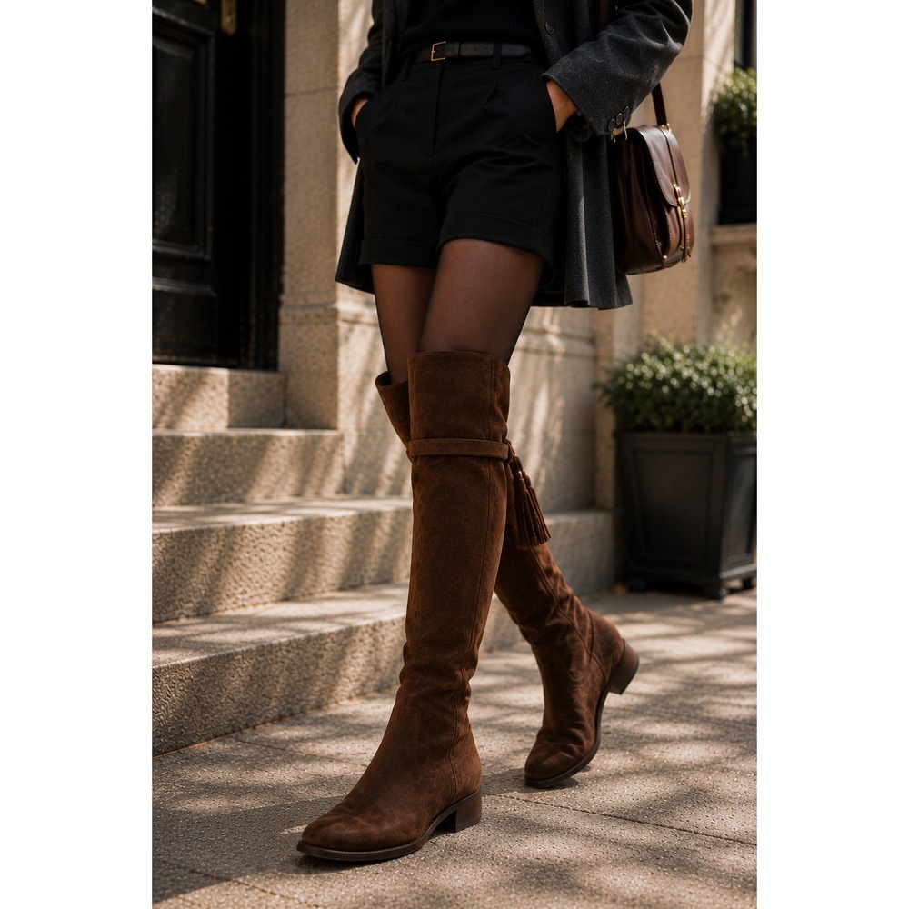 NWT Frye Molly Tassel Over The Knee OTK Suede Boots Wood Brown 5.5